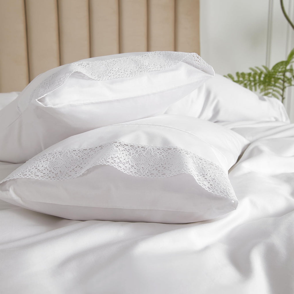 100% Cotton Percale Duvet Cover Queen Size, with Lace Pillowcases, 90x90