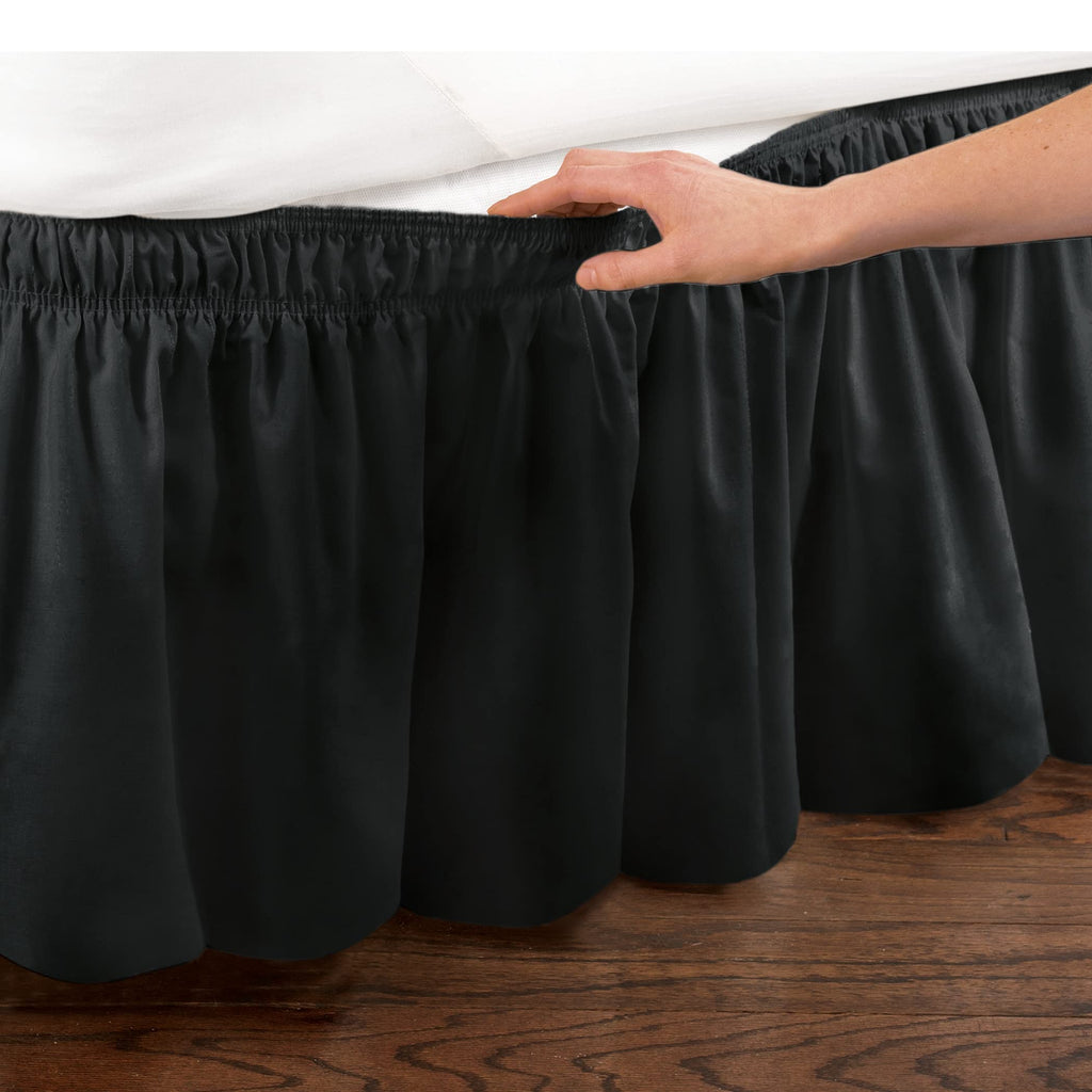 Wrap Around Bed Skirt, Elastic Dust Ruffle, Black, Twin/Full