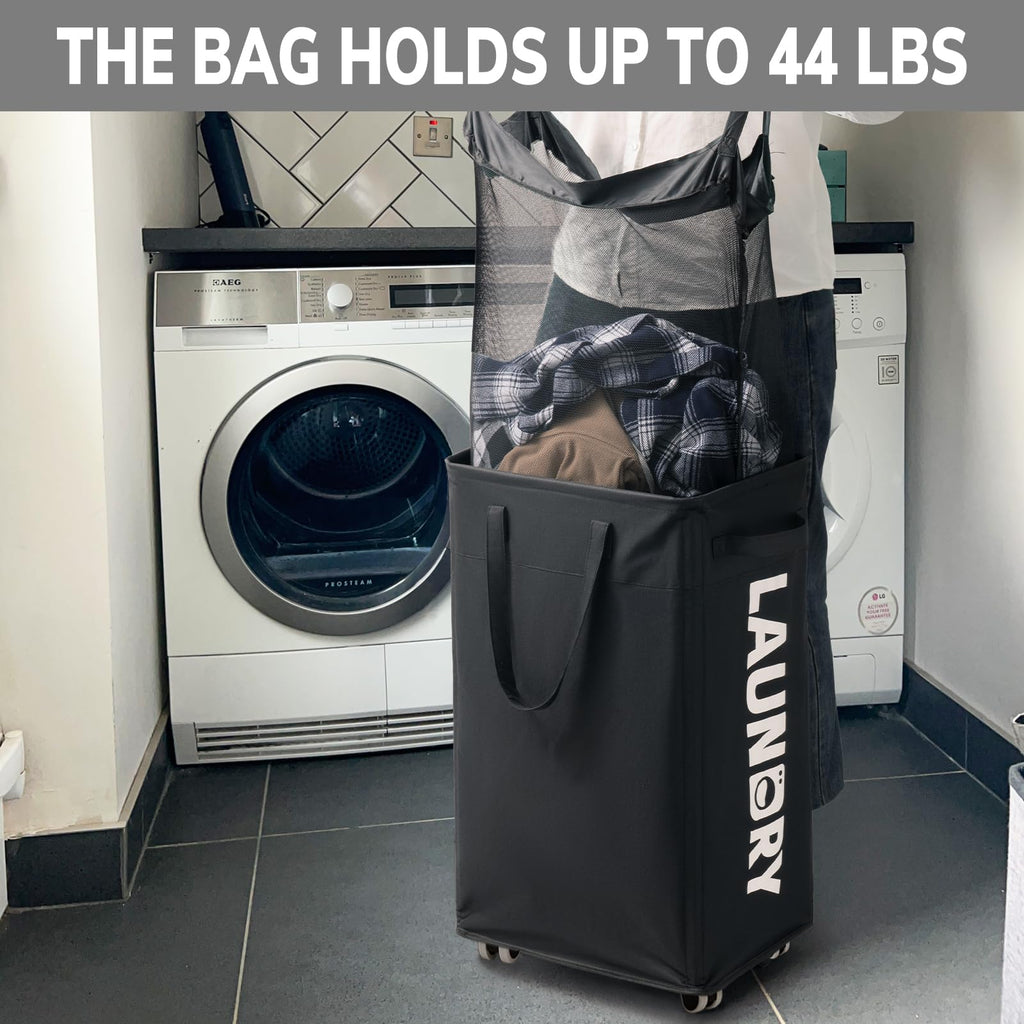 75L Roling Dirty Clothes Hamper with Removable Wash Bag