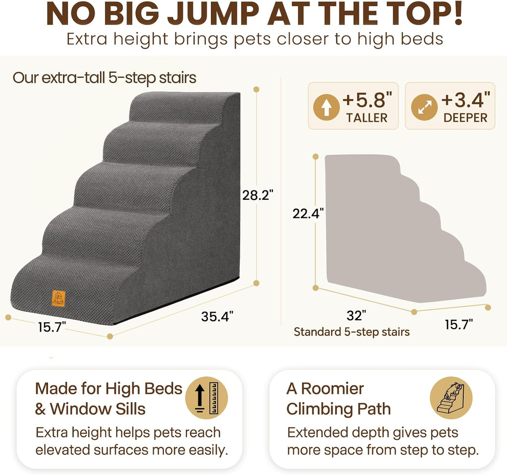 Pet Stairs for High Beds, 28.2" H 5-Step Dog Steps for Small & Medium Dogs