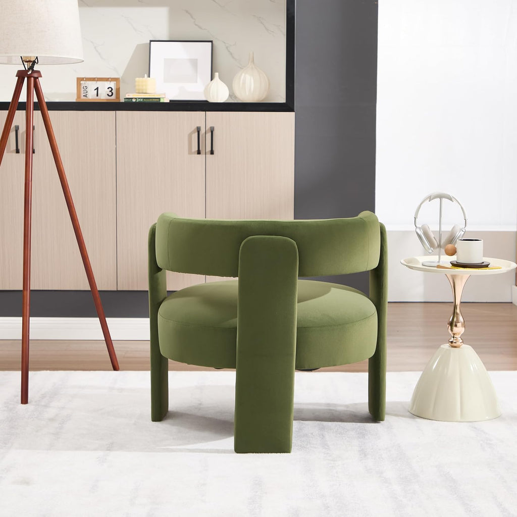 Accent Chair Living Room Velvet Upholstered Barrel Armchair Modern Curved Back Lounge Seat Plush Cushion Reading Sofa