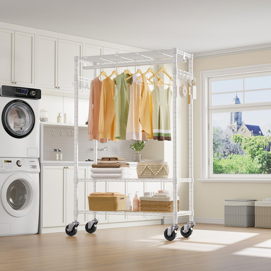 R3 Rolling Clothing Rack Portable Garment Rack for Hanging Clothes