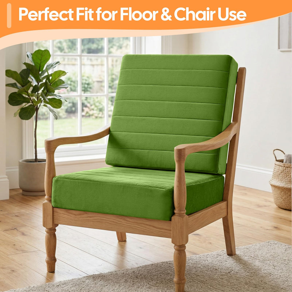22 Inch Square Floor Pillow for Adults, Green Thick Foam Cushion