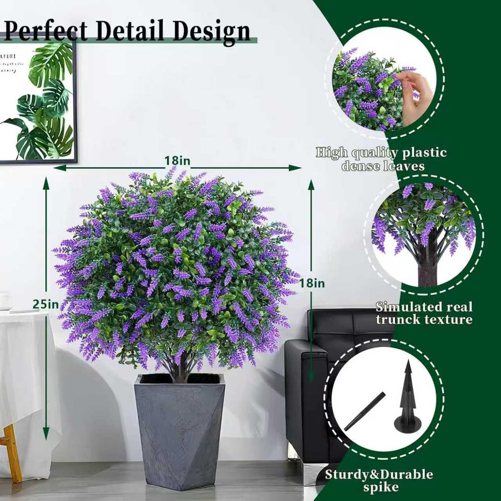 Artificial Boxwood Topiary Ball Lavender, Set of 4 UV Resistant