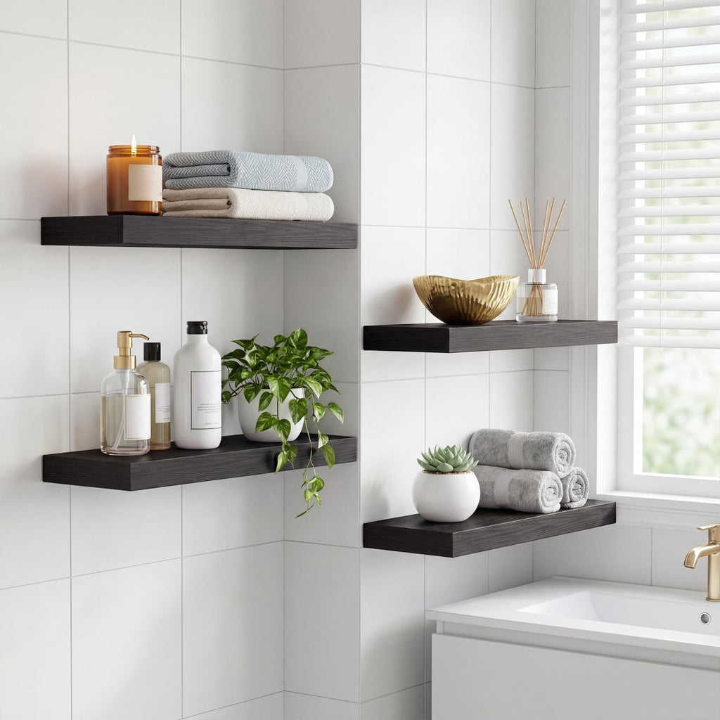 Floating Shelves for Wall Decor (Black, Set of 4, 15.7 Inch)