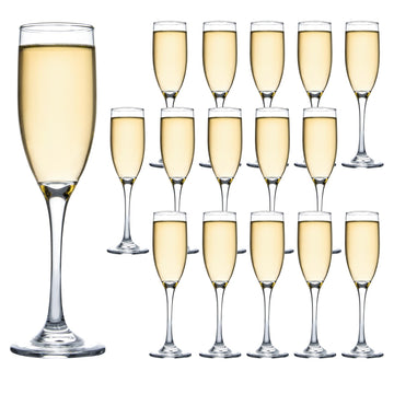 6 Oz Classic Champagne Flutes Set of 16, Long Stemmed Crystal Clear Champagne Glasses, Sparkling Wine Glasses Party