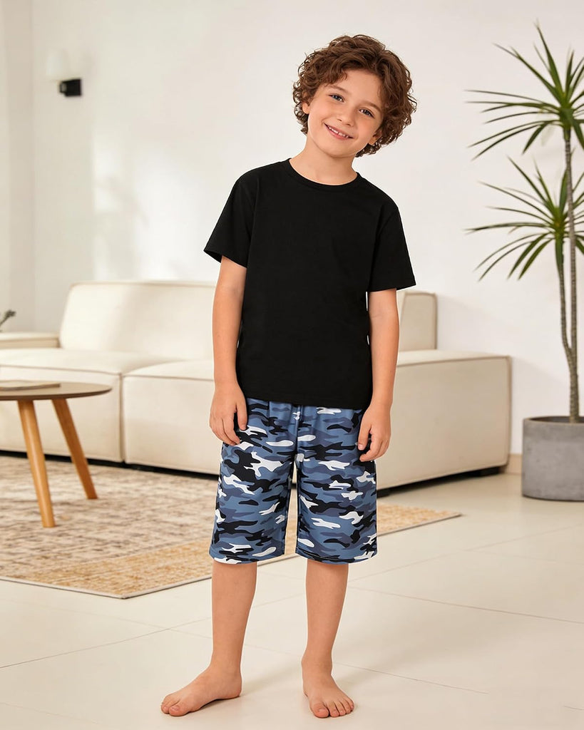 Boys Pajama Shorts 3 Pack Sleepwear Shorts for Teen Boys Plaid Camouflage Lounge Summer Comfy Pj Bottom