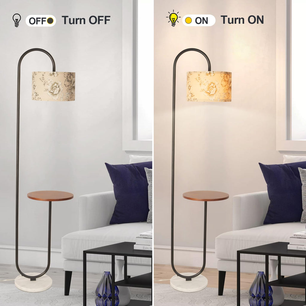 Arc Floor Lamp with Hanging Drum Shade -Marble Base Modern Tall Stand Up Light with Table, Contemporary Over The
