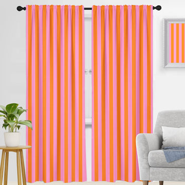 Long Striped Curtains, Pink Orange, 2 Panels, 42" W x 84" L