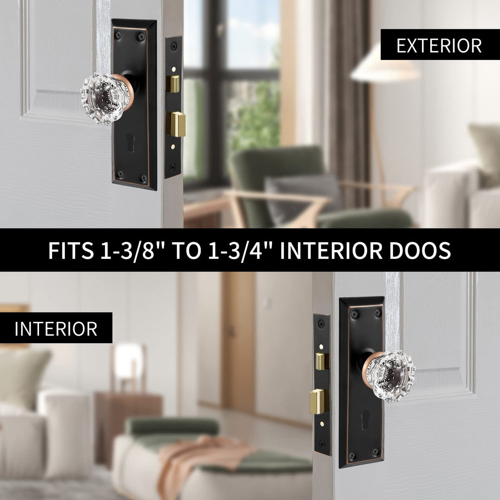 Mortise Lock Set for Interior Door with Crystal Glass Door Knobs
