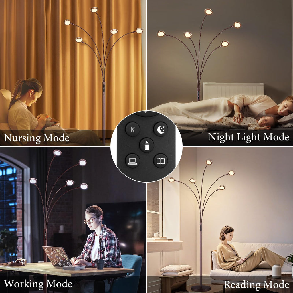 Inspired Arco Style LED Arc Floor Lamp with Remote, Dimmable Floor Lamp with Timer