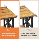 Coffee Table with Round Corner, Farmhouse Center Table with 2-Tier Storage Shelf X-Frame Design, 39 inch Walnut