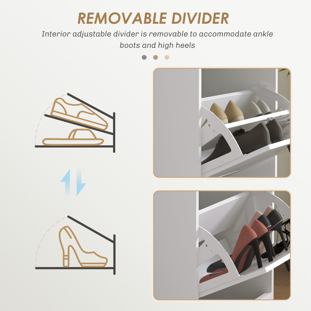 Shoe Storage Cabinet with 3 Flip Drawers, Narrow Shoe Cabinet, White