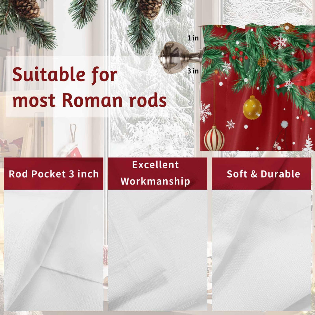 Swag Valances for Windows, Merry Christmas Tree Gnomes Red Rod Pocket Kitchen Window Curtains Over Sink, Cardinals