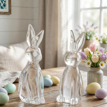 Easter Rabbit Statues, Elegant Bunny Figurines for Easter Decorations, Clear Rabbits Figurines Decor Table - Set of 2