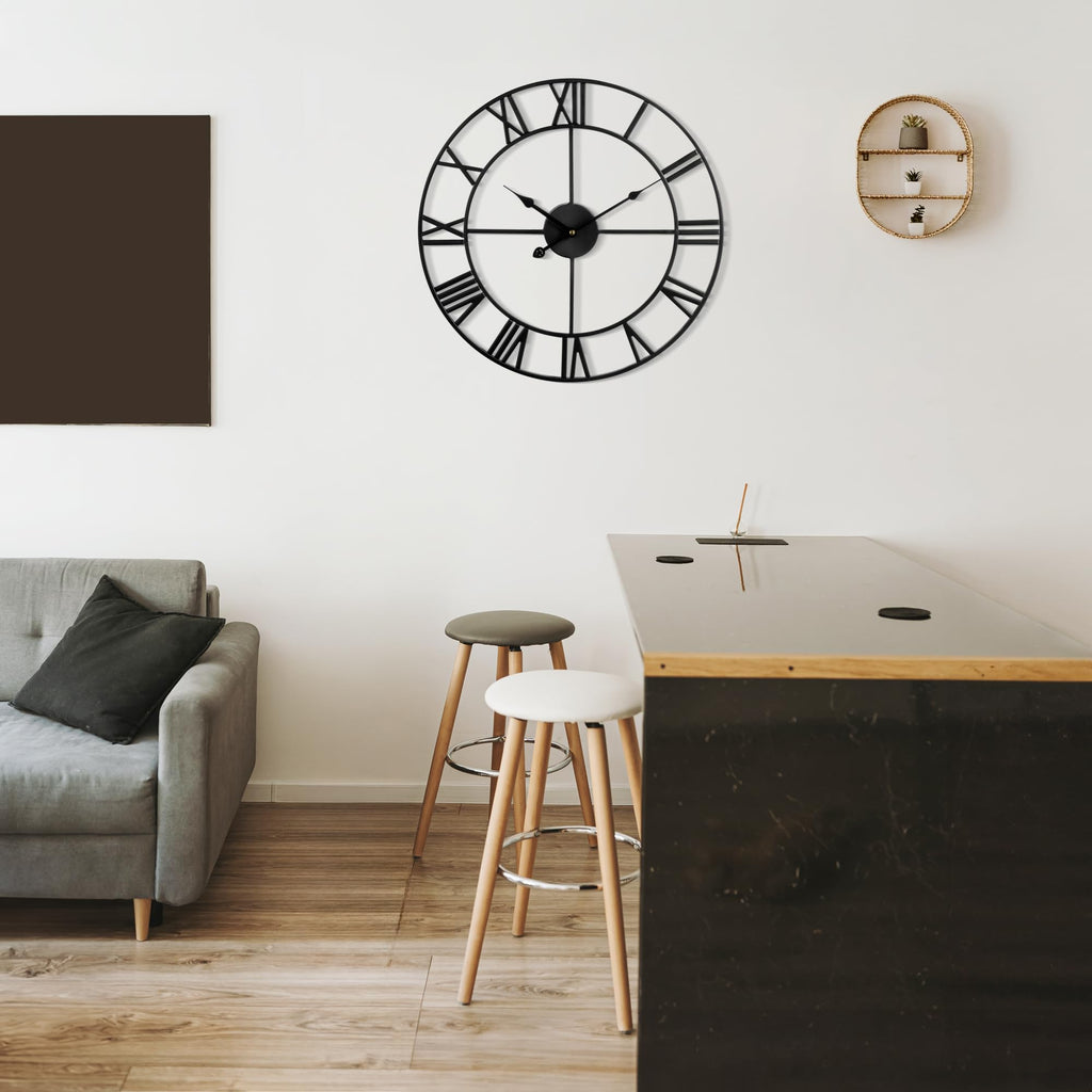 Large Wall Clock Decor - 60cm/ 24 Inches Silent Non-Ticking Metal Wall Clocks Battery Operated, Vintage Decorative