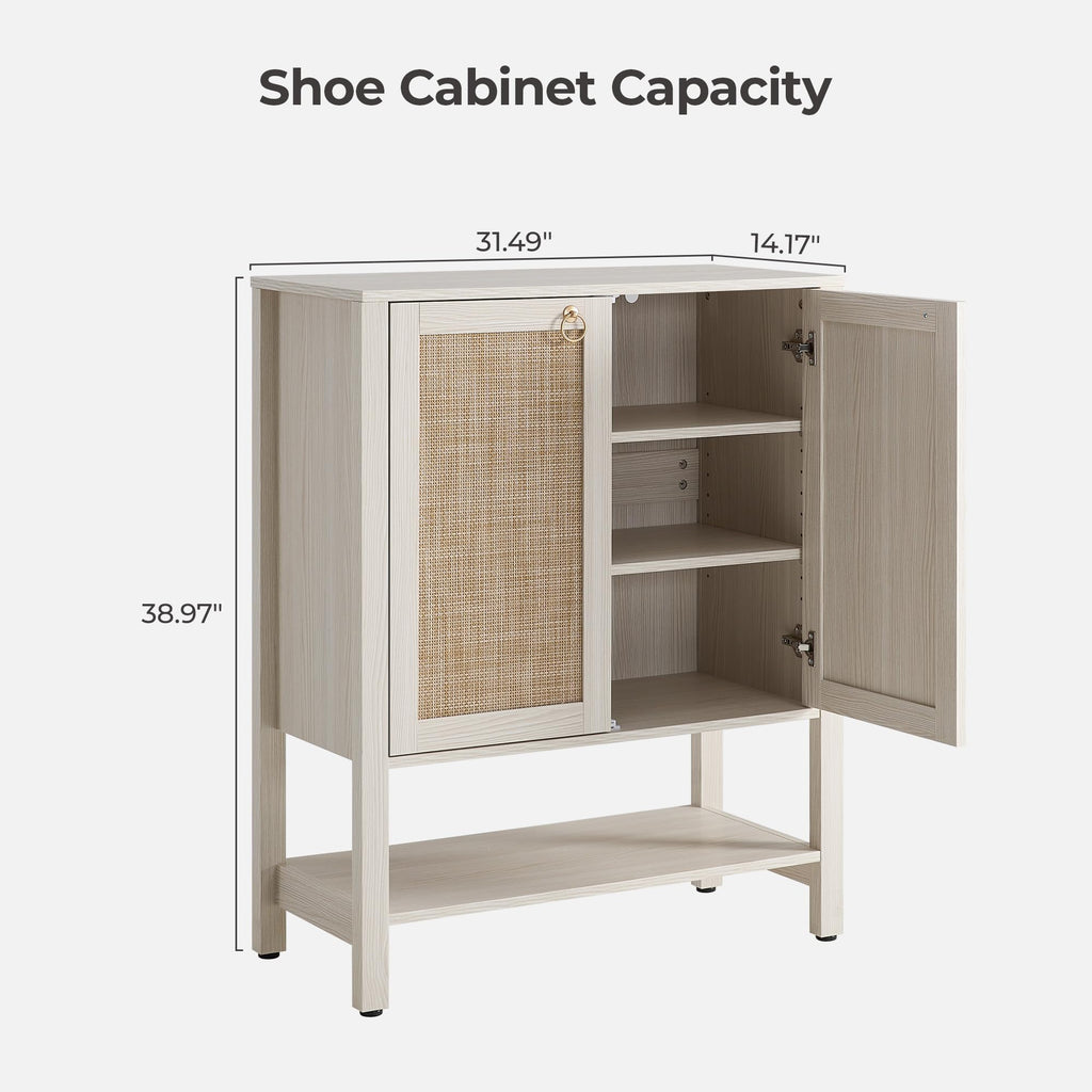 Rattan Shoe Cabinet with Storage, 5 Tier, White Cream Oak