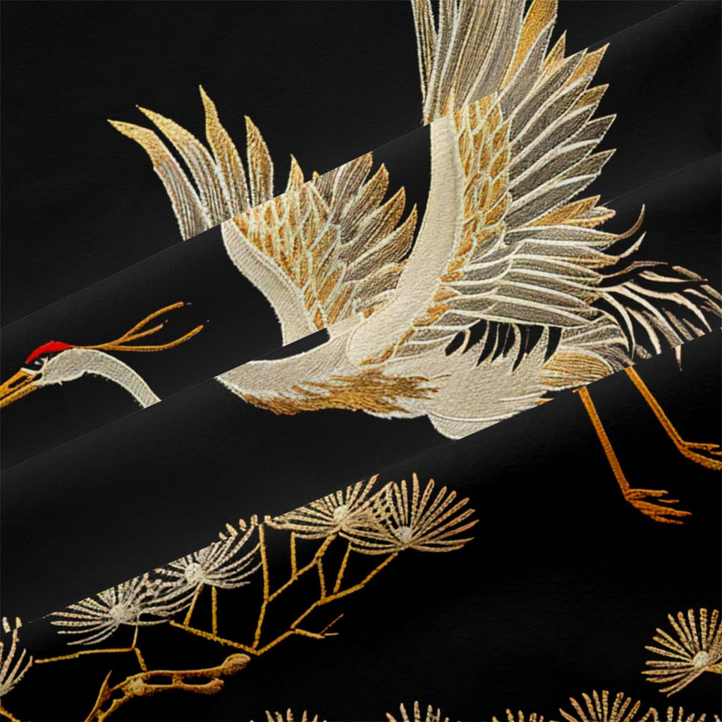 Japanese Style Comforter Set Queen Size Black Gold Pine and Crane Bedding Set 3D Vintage Chinoiserie Printing Bedding