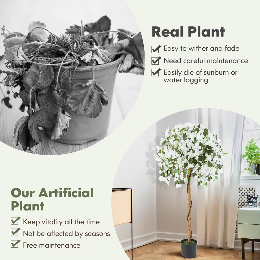 53" Bougainvillea Artificial Tree, 2 Pack Faux Silk Flower Tree in Pot w/ 576 Flowers, 288 Leaves, Tall Fake Floor
