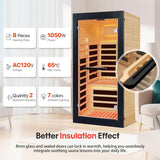 Sauna One Person Infrared Saunas Room Chilean Pine Wood 1050W Dry Saunas Spa with 7 Color Starry Sky Light Oxygen Bar