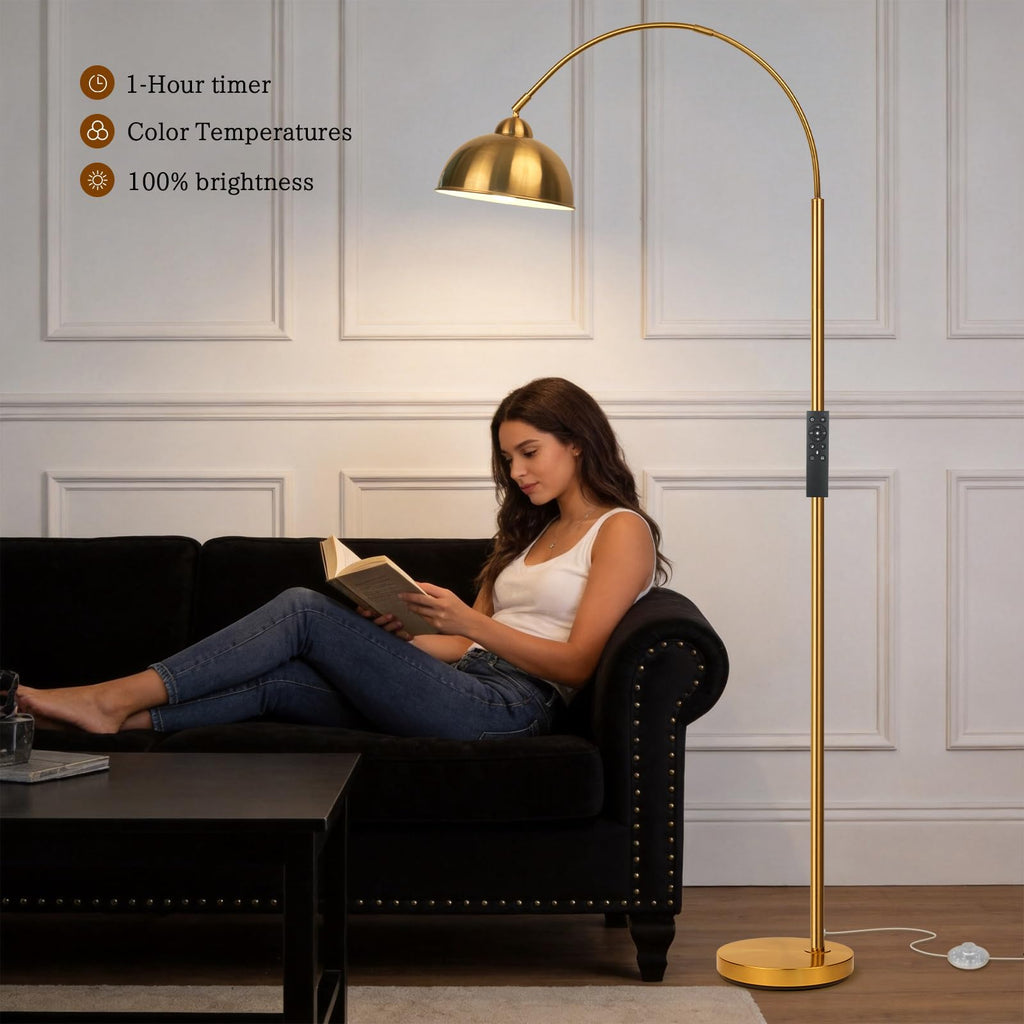 Modern Arc Floor Lamp with Remote Control 12W Stepless Dimmable Arched Standing Lamp, Adjustable Metal Hanging Shade