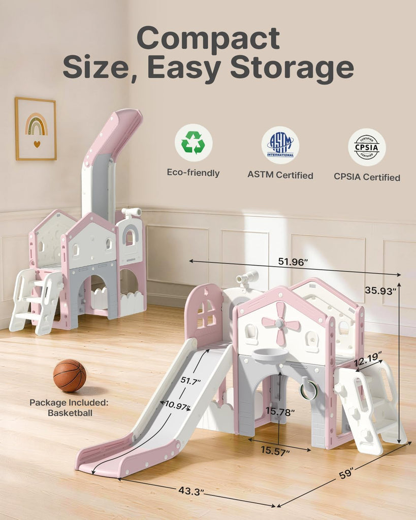 Toddler Slide Playset, in-1 Kids Slide for Toddlers 1-3 Pink