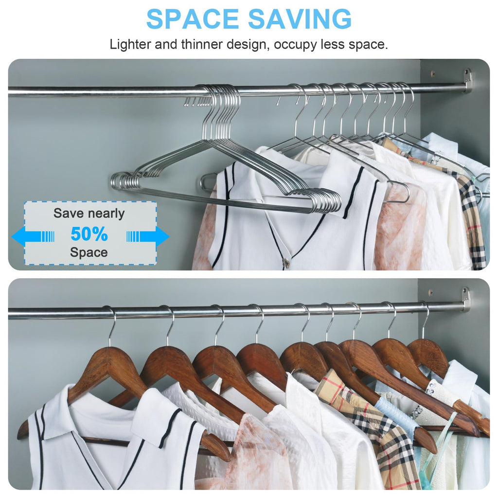 Clothes Hangers Coat 50 Pack 17.7 Inch Large Bulk Wire Hanger Non-Slip Heavy Duty Clothing Hangers Metal Space Saving