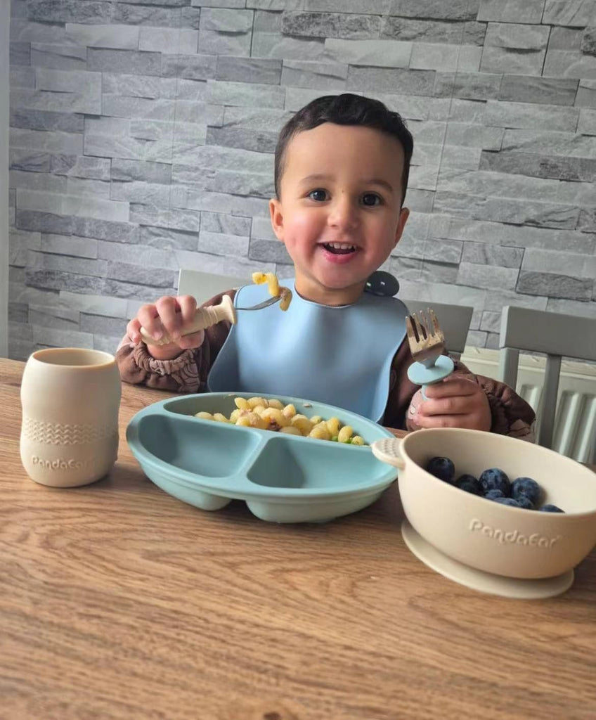 Silicone Baby Feeding Set| 2 Divided Suction Plate + 2 Suction Bowl + 2 Tiny Cup with 2 Spoons| Baby Led Weaning