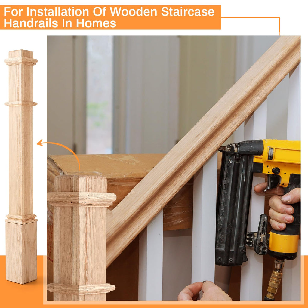 2 Pcs 48 Inch Red Oak Stair Newel Post with 3 1/2" Post and 4 1/2" Pedestal, Wood Box Newel with Pedestal for