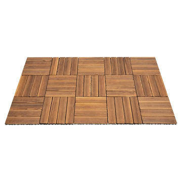 36 Pcs Hardwood Interlocking Patio Deck Tiles, Patio Tiles Outdoor Flooring 12" X 12" Camphor Pine Wood Tiles Indoor