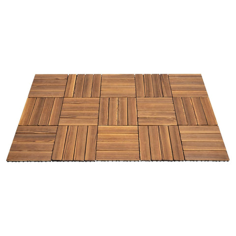 36 Pcs Hardwood Interlocking Patio Deck Tiles, Patio Tiles Outdoor Flooring 12" X 12" Camphor Pine Wood Tiles Indoor