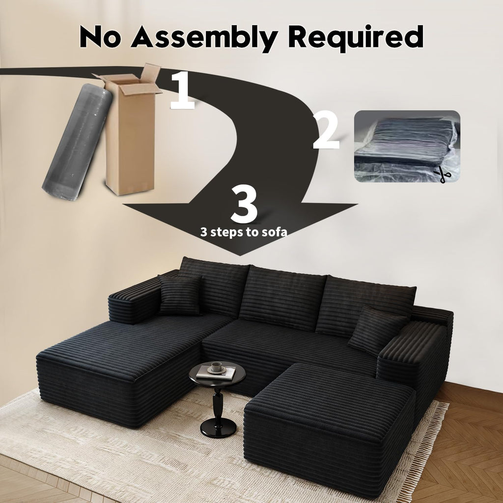 107.5" Cloud Modular Sectional Sofa with 1 Ottoman, Modern Minimalist Upholstered Couches, Comfort U Shaped Sofa, Deep