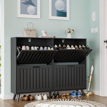 Shoe Storage Cabinet Narrow Shoe Rack Cabinet 4 Flip Drawers
