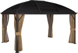 10' x 14' Hardtop Gazebo Canopy with Galvanized Steel Roof, Aluminum Outdoor Pavilion Gazebo with Top Hook, Netting