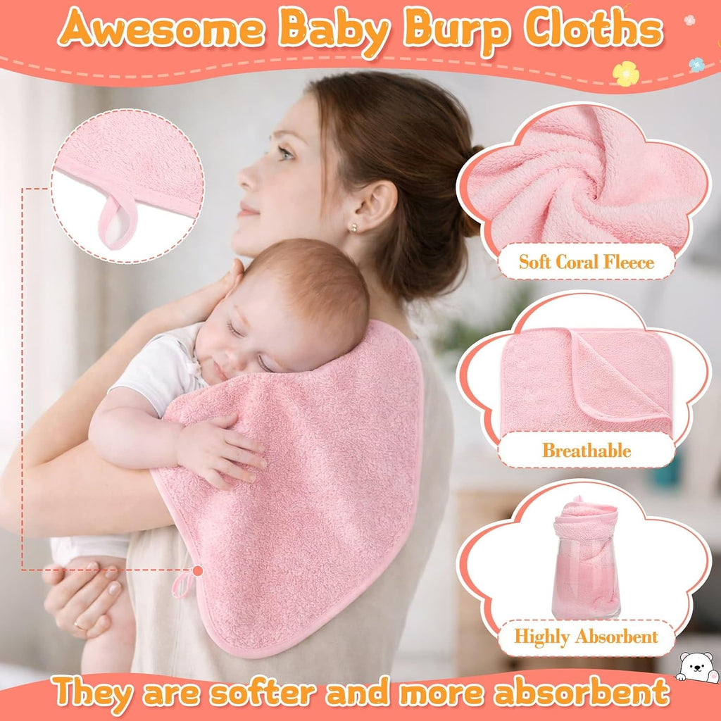 12 Pcs Baby Bath Towels Set for Infants Toddlers, 2 Pcs Animal Hooded Bath Towel, 2 Pcs Baby Burp Cloths & 8 Pcs