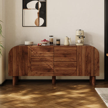71" Curved Sideboard Cabinet with Storage, 4-Door Buffet Credenza, Walnut