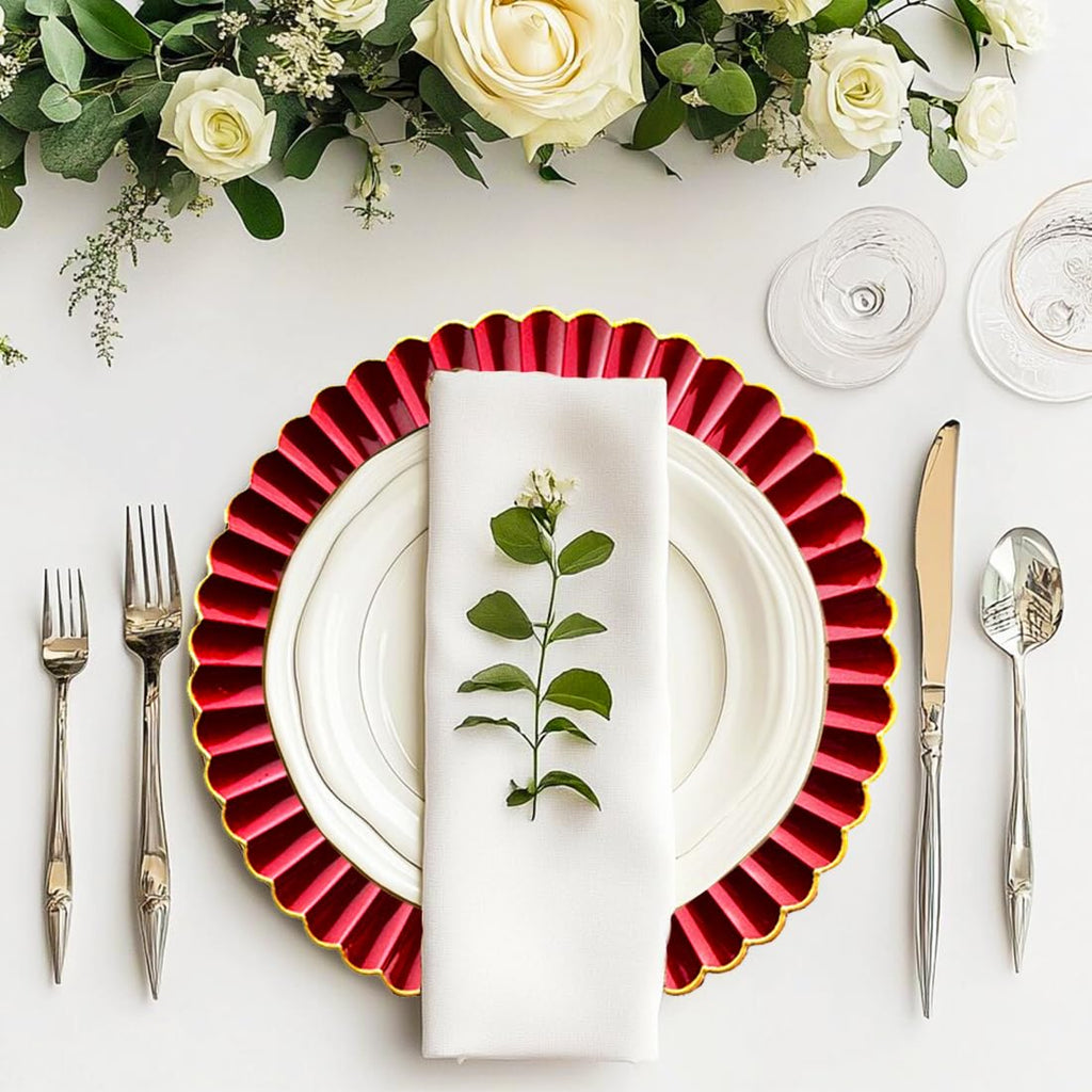 Red Charger Plates, 13 Inch Plastic Round Dinner Charger Plates for Wedding Party, Tabletop Decor. (Set of 6)