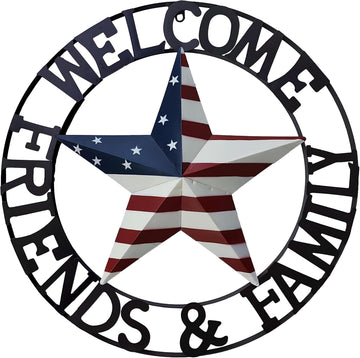 22" Patriotic Metal Barn Star Welcome Sign Wall Sculptures, American Flag Design Outside Wall Decor, Metal Star for