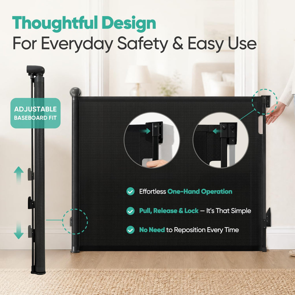 Retractable Baby Gates for Stairs, 34" Tall Expands to 55" Wide