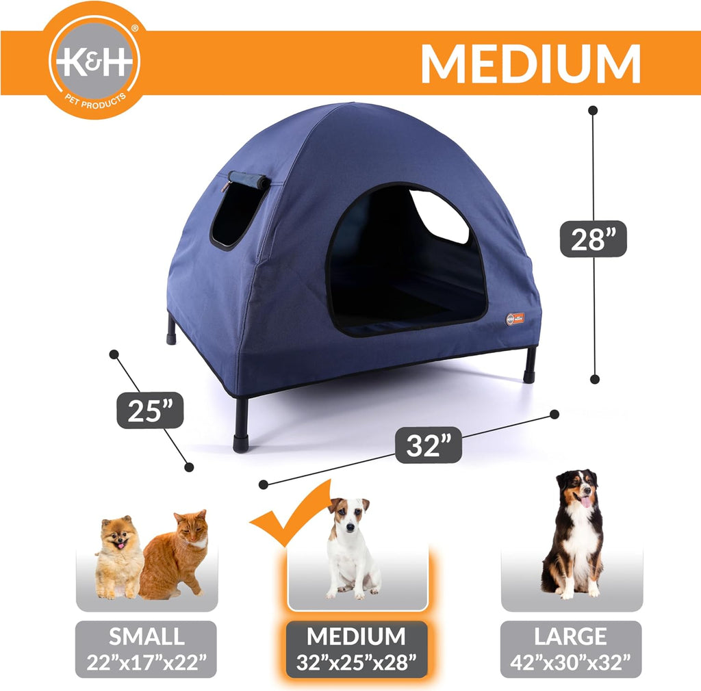 K&H Elevated Dog Bed, Outdoor Pet Cot House for Medium Pets - 32x25in Blue