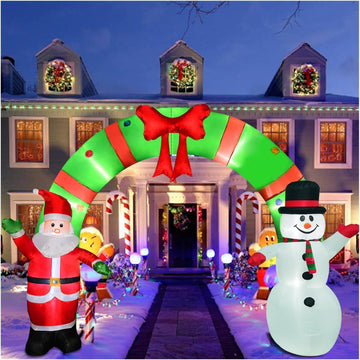 12 Ft Lighted Christmas Inflatable Archway, Inflatable Santa Claus and Snowman Arch Indoor and Outdoor Holiday