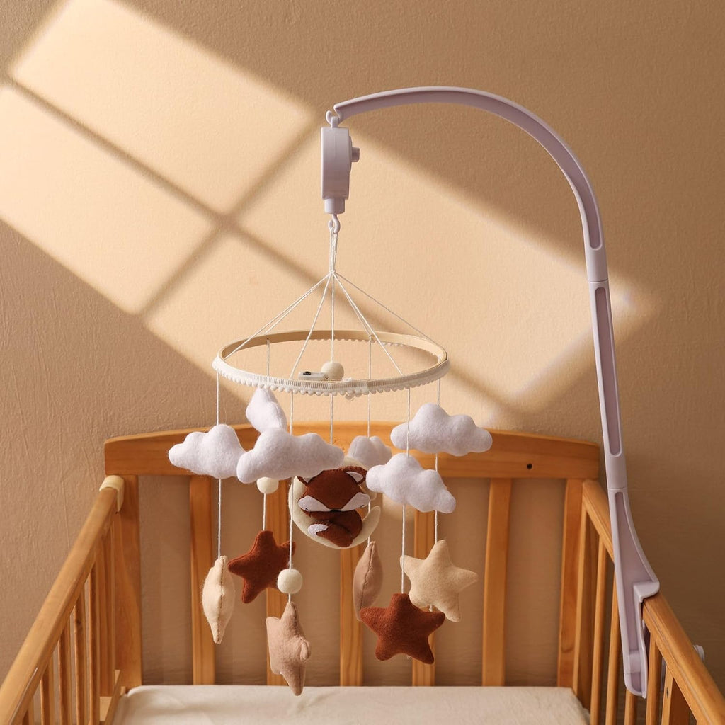 Cute Deer Star Moon Themed Baby Mobile for Crib,Animal Baby Crib Mobile for Bassinet, Felt Fox Nursery Ceiling