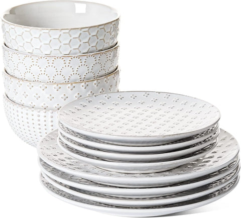 Plates and Bowls Sets for 4, 12 Piece Ceramic Dinnerware Sets, Modern Stoneware Kitchen Dish Set, Chip Resistant