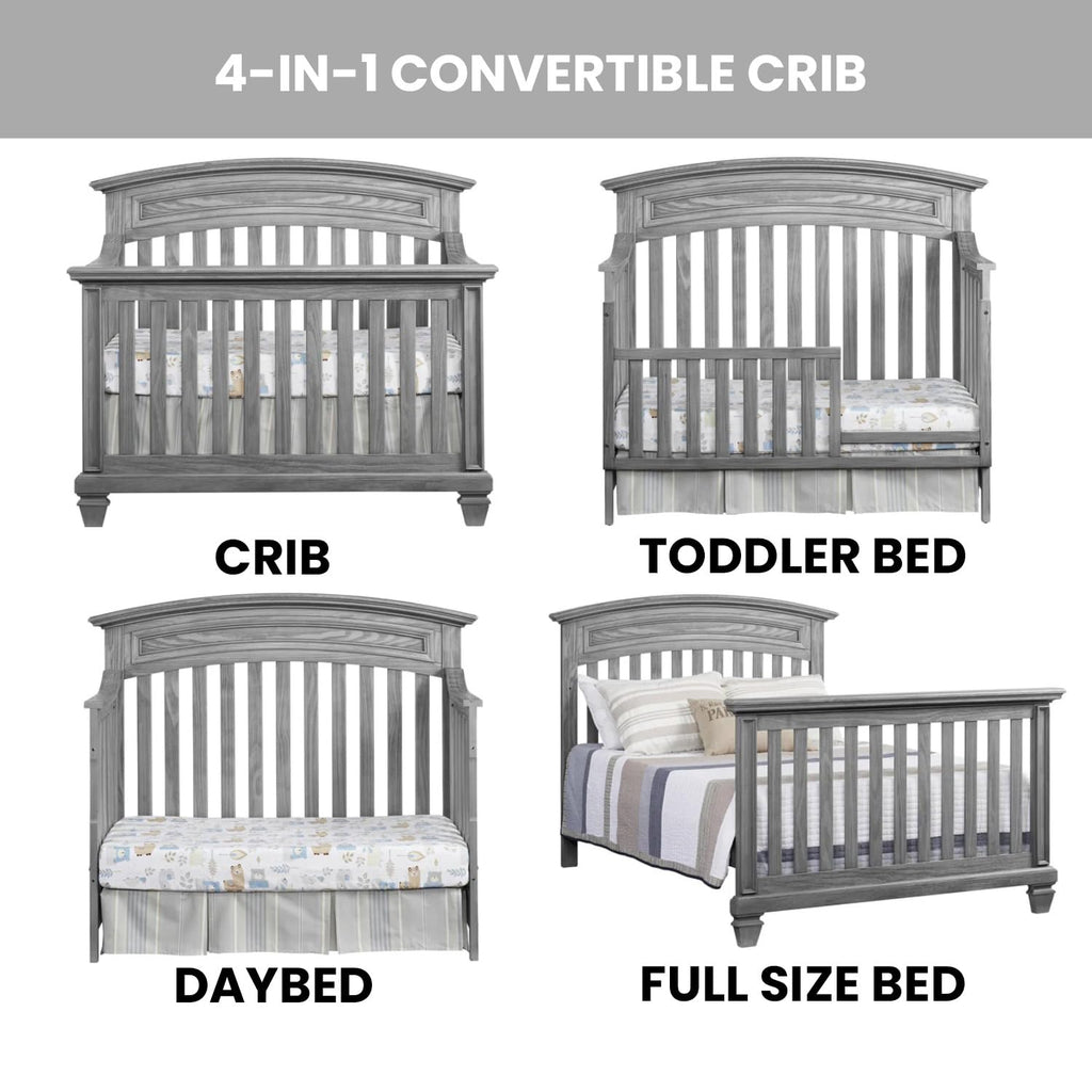 4 in 1 Convertible Crib, Brushed Gray