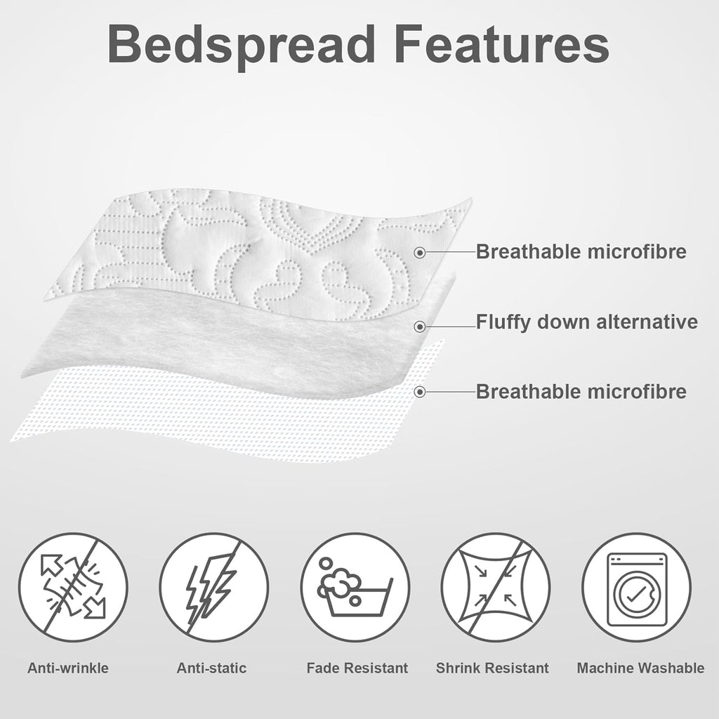 White Quilt Queen - Ultrasonic Summer Bedspread Queen, Soft Lightweight Coverlet Bedding Set, 3 Pieces (1 Quilt, 2