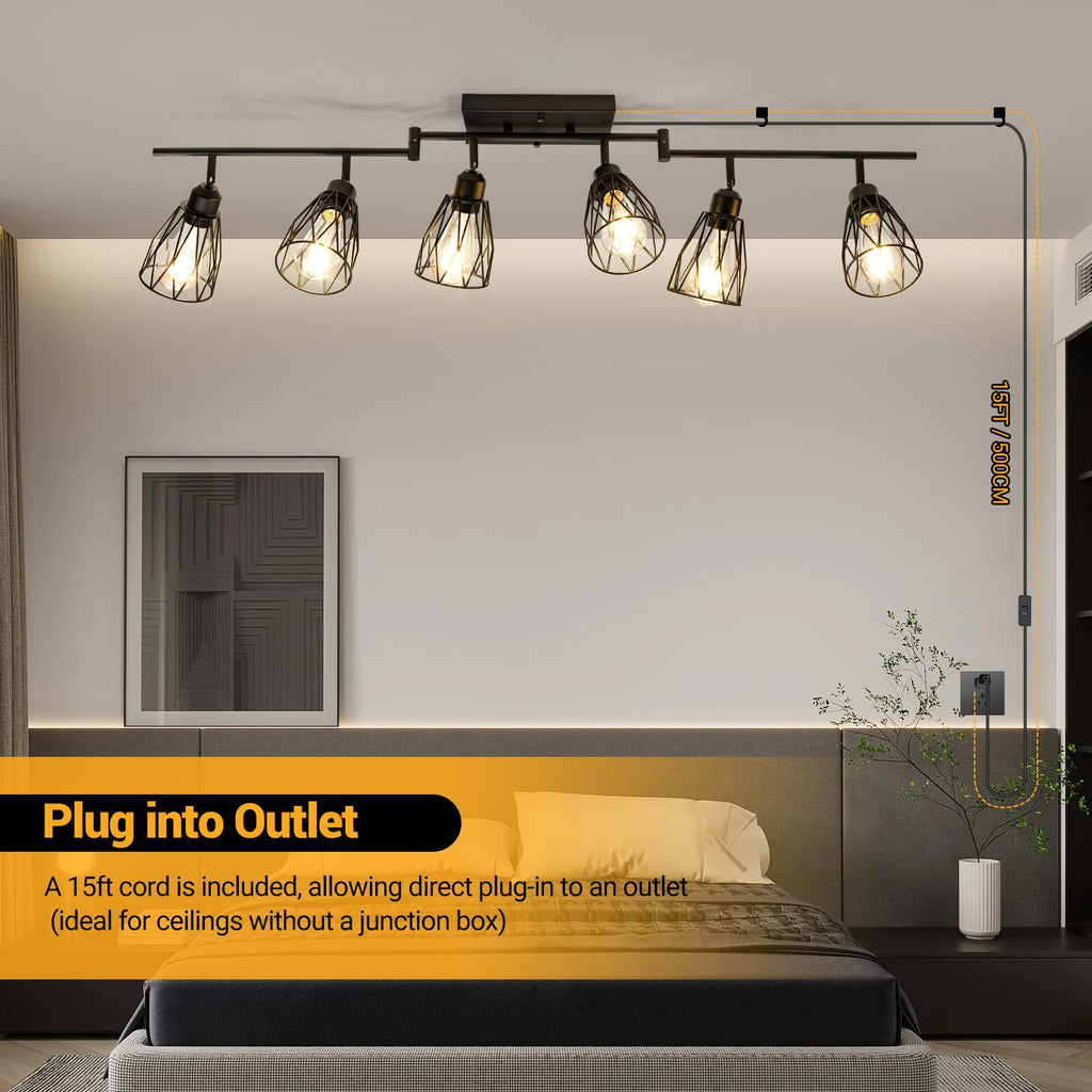 Plug in Track Lighting with Power Cord, Black (No Bulbs)