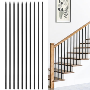 44" Wrought Iron Plain Balusters, 1/2" Square Hollow Iron Spindles, Balusters for Staircase Interior, Decorative