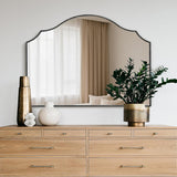 Black Scalloped Wall Mirror: 40"x29" Large Modern Wooden Arched Dresser Mirror - Minimalist Fireplace Mirrors