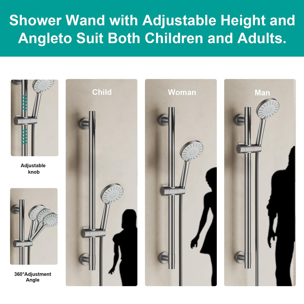 Shower Slide Bar Handheld Shower Head with Hose, 5-Function Hand Shower with Wall Mount,shower slide bar,adjustable