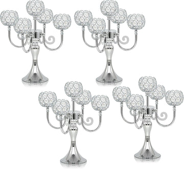 5 Arm Metal Crystal Candelabra Centerpiece - 13.4 Inch Elegant Candle Holder with Crystal Beadsable Decoration (4